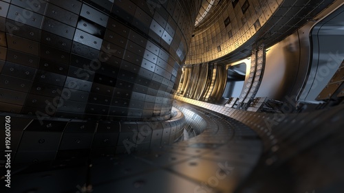 Fusion reactor Tokamak. Reaction chamber. Fusion power. 3D illustration