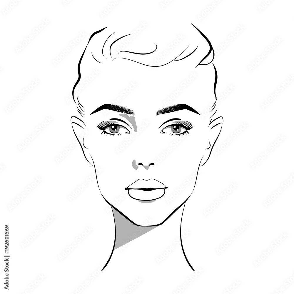 Beautiful woman face hand drawn vector illustration. Stylish original graphics portrait with beautiful young attractive girl model. Fashion, style, beauty. Graphic, sketch drawing. Sexy woman