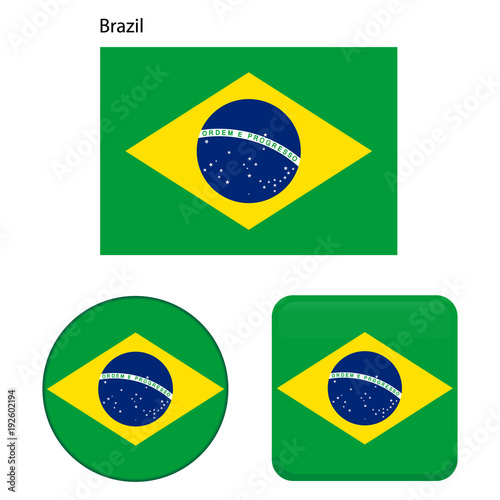 Flag of Brazil. Correct proportions, elements, colors. Set of icons, square, button. Vector illustration on white background. Free Download Flag of Brazil. Correct proportions, elements, colors. Set of icons, square, button. Vector illustration on white background. - GFXLoad