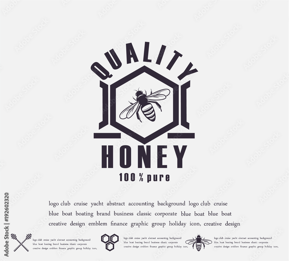 Design of honey labels. badge of honey quality, emblem of the company. Packing icon, background printing