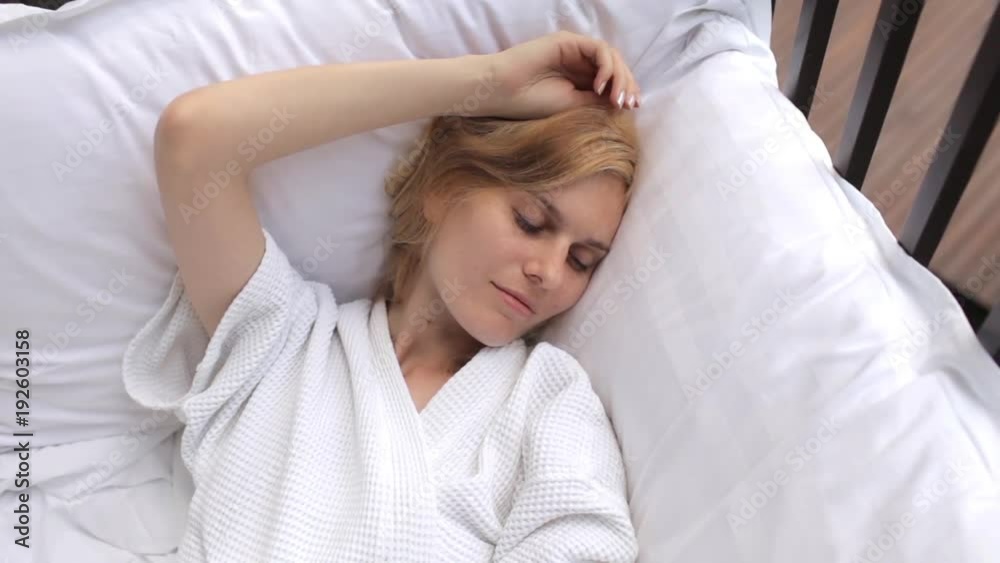beautiful woman sleeping in bed in the fresh air beautiful woman sleeping in bed in the fresh air