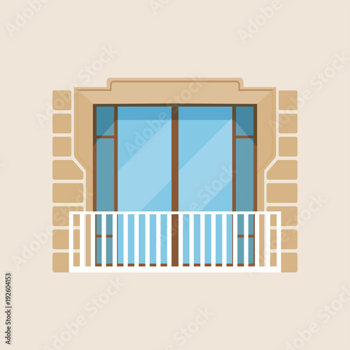 Modern balcony classical house facade vector Illustration