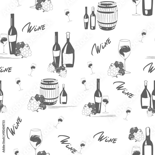 Wine seamles pattern on white background