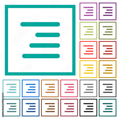 Text align right flat color icons with quadrant frames