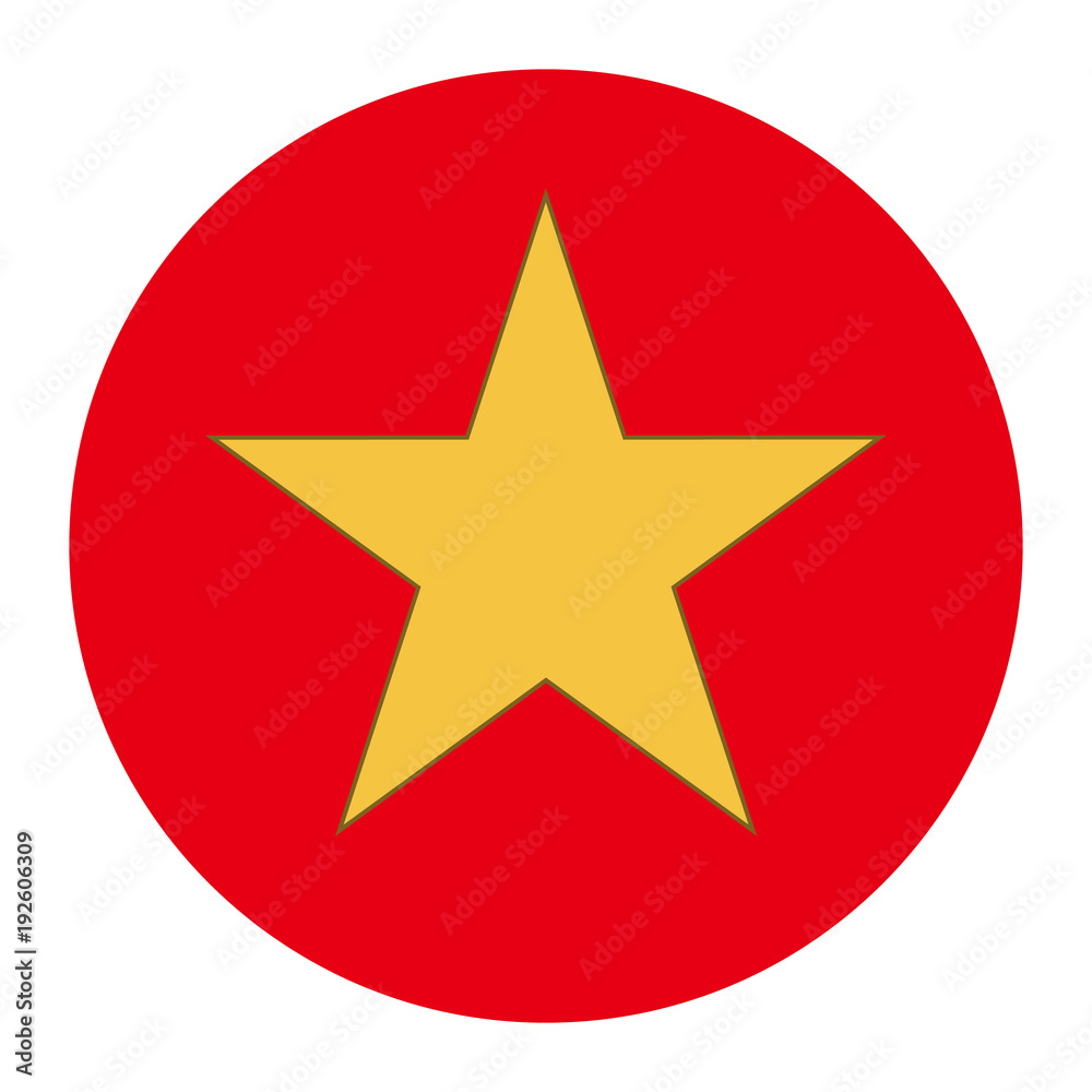 Gold five-pointed star in a red circle. Accurate geometric dimensions. Abstract concept. Vector illustration on white background. Gold five-pointed star in a red circle. Accurate geometric dimensions. Abstract concept. Vector illustration on white background.