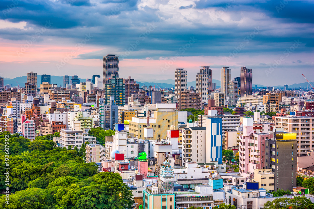 Osaka, Japan Cityscape over Tennoji Ward.