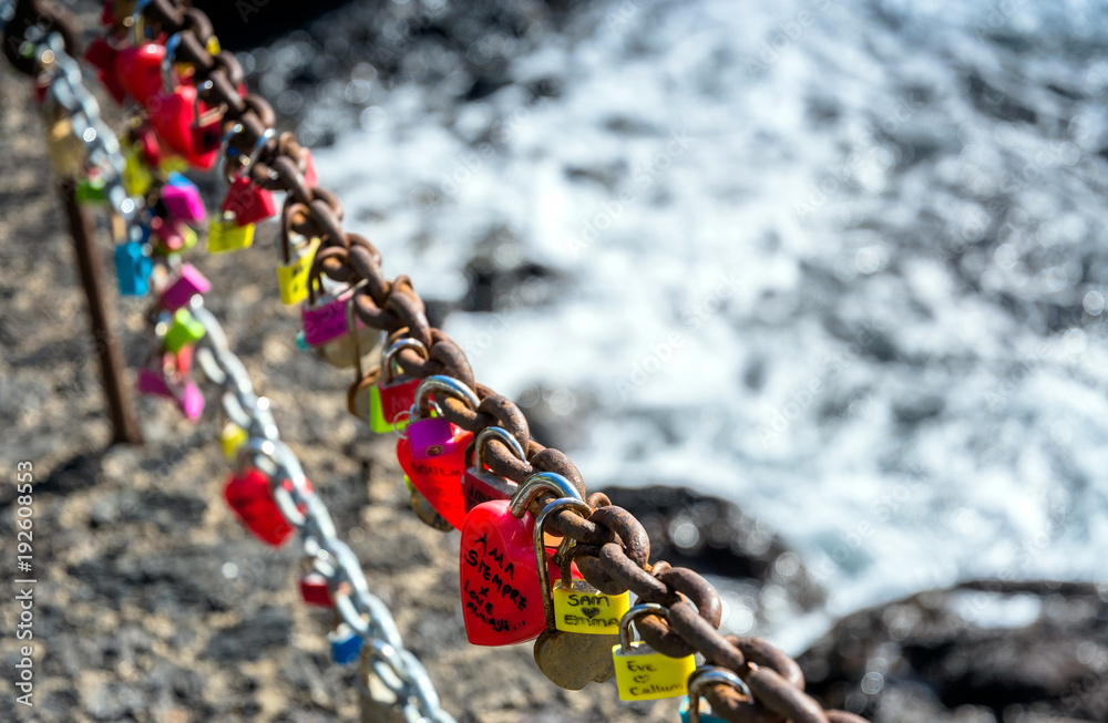 love locks in Puerto del Carmen boardwalk, Lanzarote
