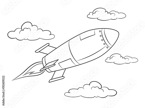 Rocket missile flying coloring book vector