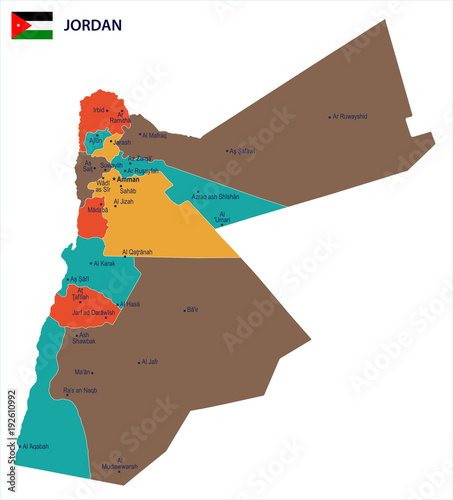 Jordan - map and flag Detailed Vector Illustration photo