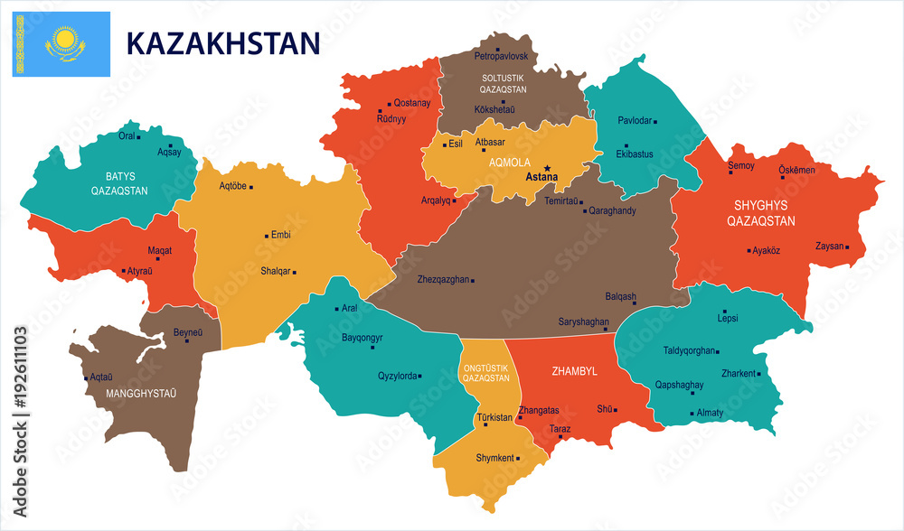 Obraz premium Kazakhstan - map and flag Detailed Vector Illustration
