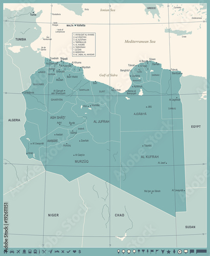 Libya Map - Vintage Detailed Vector Illustration photo