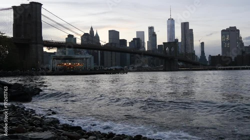 New York City Waterfront Skyline Evening