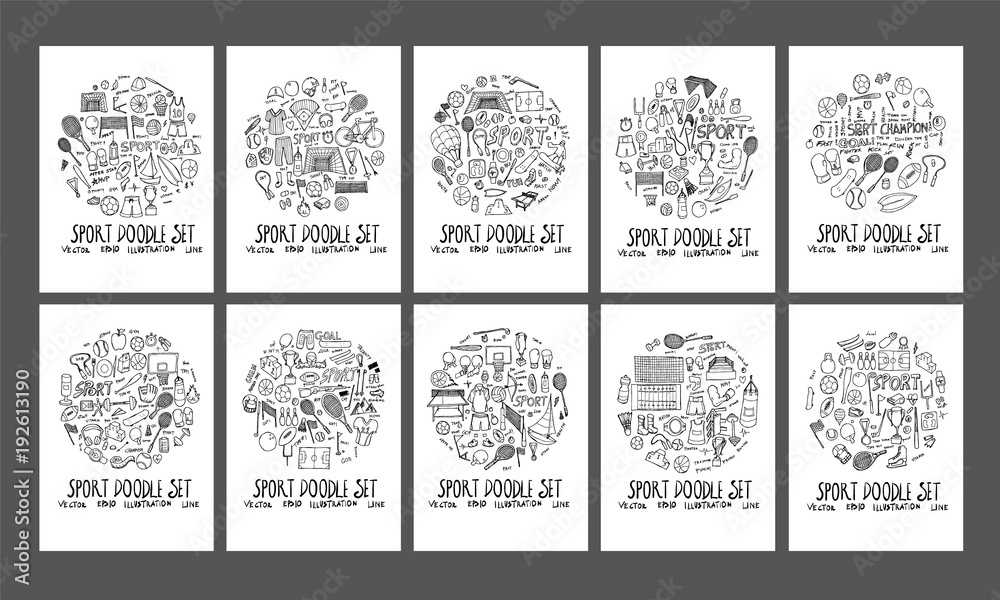 Sport doodle illustration circle form on a4 paper wallpaper background line sketch style set eps10 Sport doodle illustration circle form on a4 paper wallpaper background line sketch style set eps10