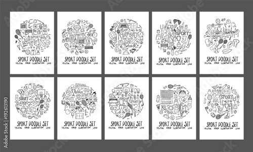 Sport doodle illustration circle form on a4 paper wallpaper background line sketch style set eps10