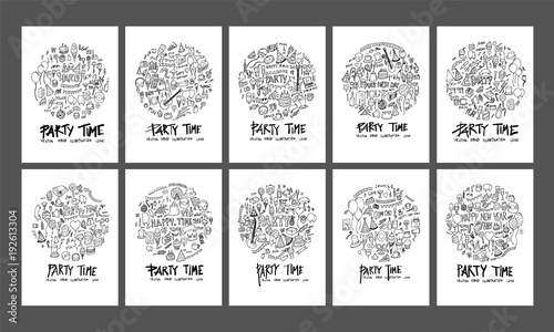 Party doodle illustration circle form on a4 paper wallpaper background line sketch style set eps10