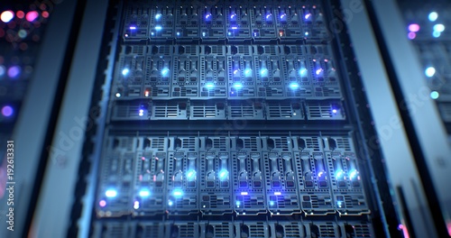 Server in datacenter. Cloud computing data storage 3d rendering