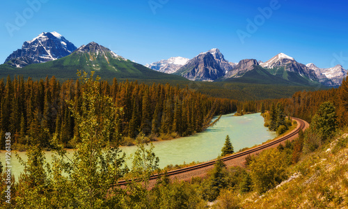 Panorama of Morant's Curve in Bow Valley in Banff National Park
