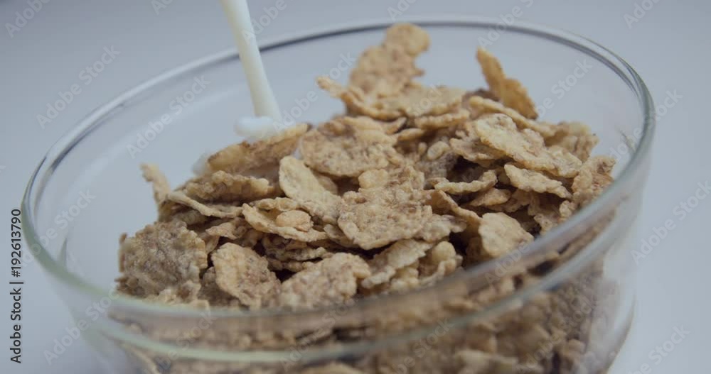 Cereals diet falling breakfast with milk slow motion Cereals diet falling breakfast with milk slow motion