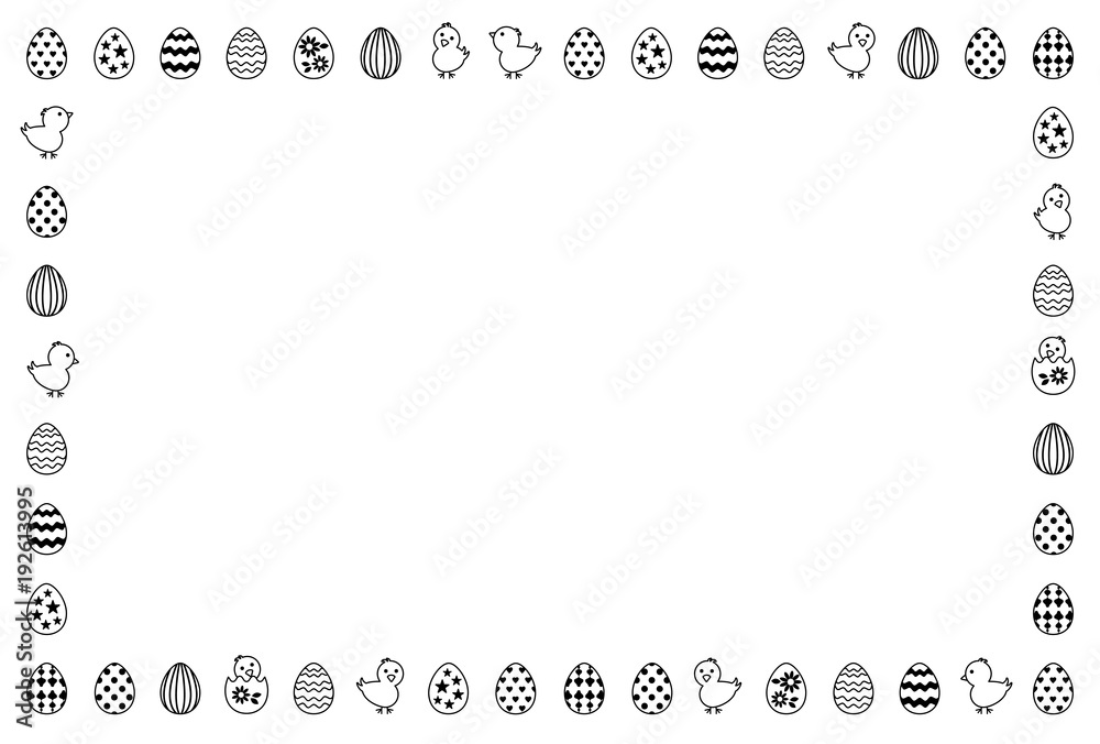 イースターのフレーム 卵とヒヨコ 白黒 Stock イラスト Adobe Stock