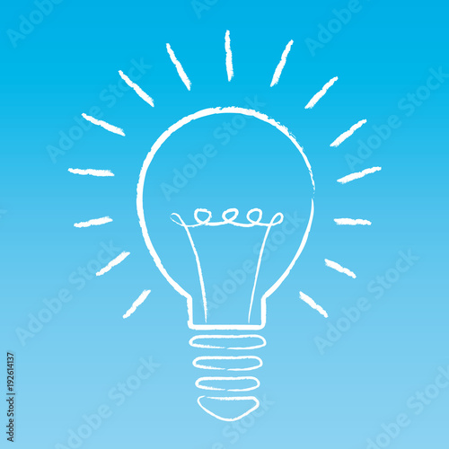 Creative idea concept. Light bulb illuminated hand-drawn in the air. Vector illustration.