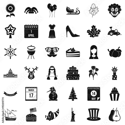 National folklore icons set, simple style