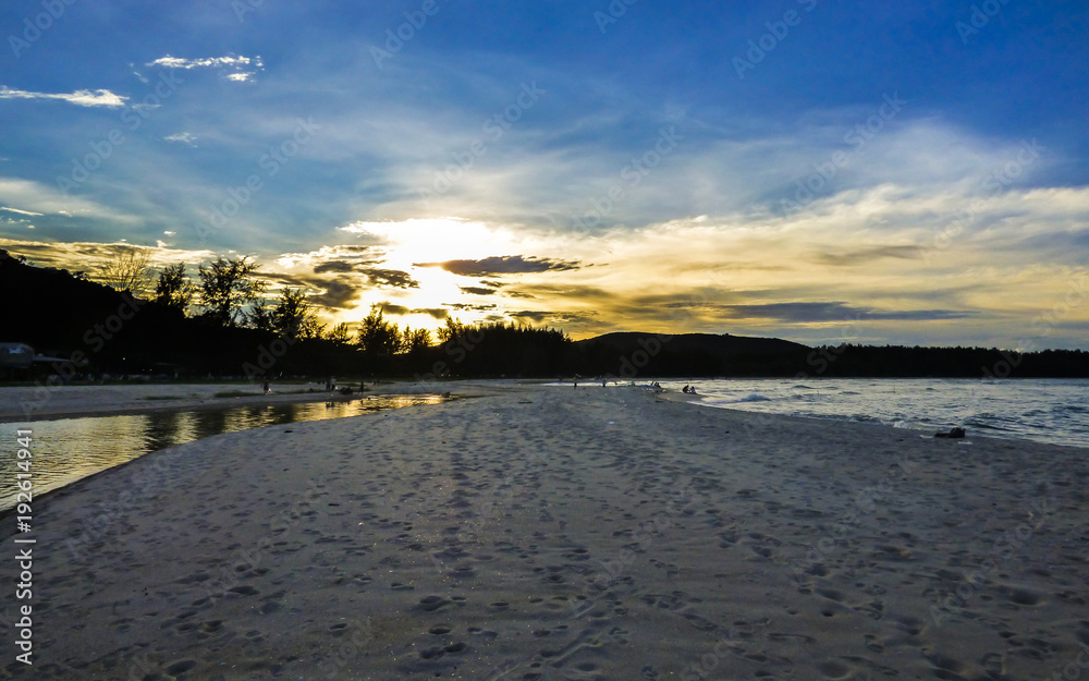 Dramatic sunset at Samila beach in Songkhla, Thailand