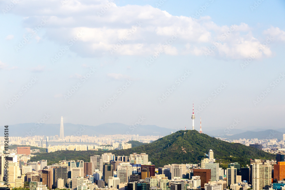View of Namsan tower from the Asan Mountain, Seoul, South Korea