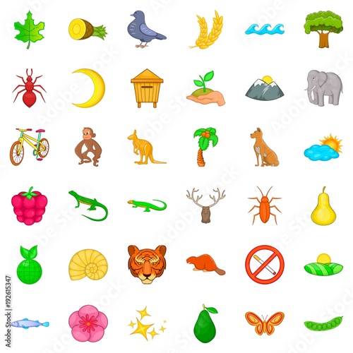 Nature protected territory icons set, cartoon style