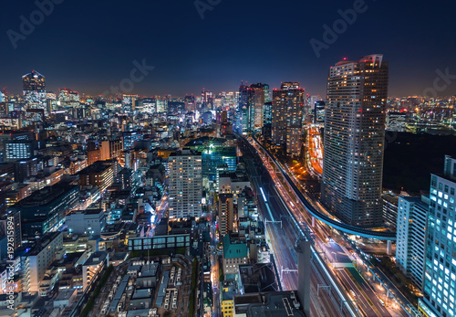 Aerial view of the cityscape of Minato, Tokyo, Japan at night © Tierney