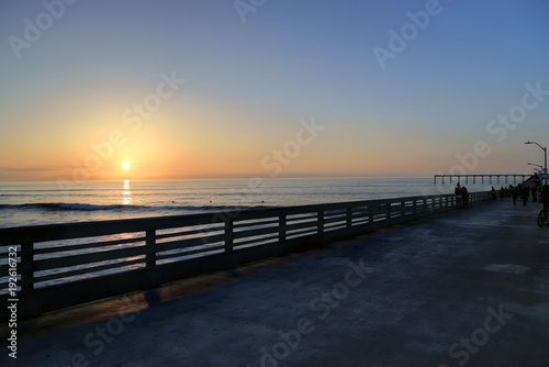 The sunset over the Ocean Beach Pier near San Diego  California.