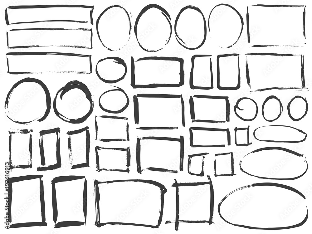 Obraz premium Grunge frames set. Ink. Paint strokes. Scribbles. Scrawl elements. Hand drawn effect vector. Pen lines. Frames. Notebook drawings for your design. Simple strokes.