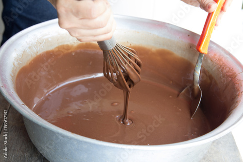 Making of a cream chocolate cakes for home-made at home.