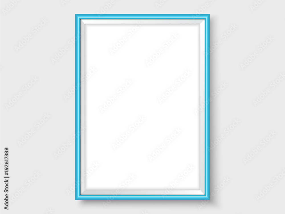 Picture frame on the wall realistic vector blue Picture frame on the wall realistic vector blue