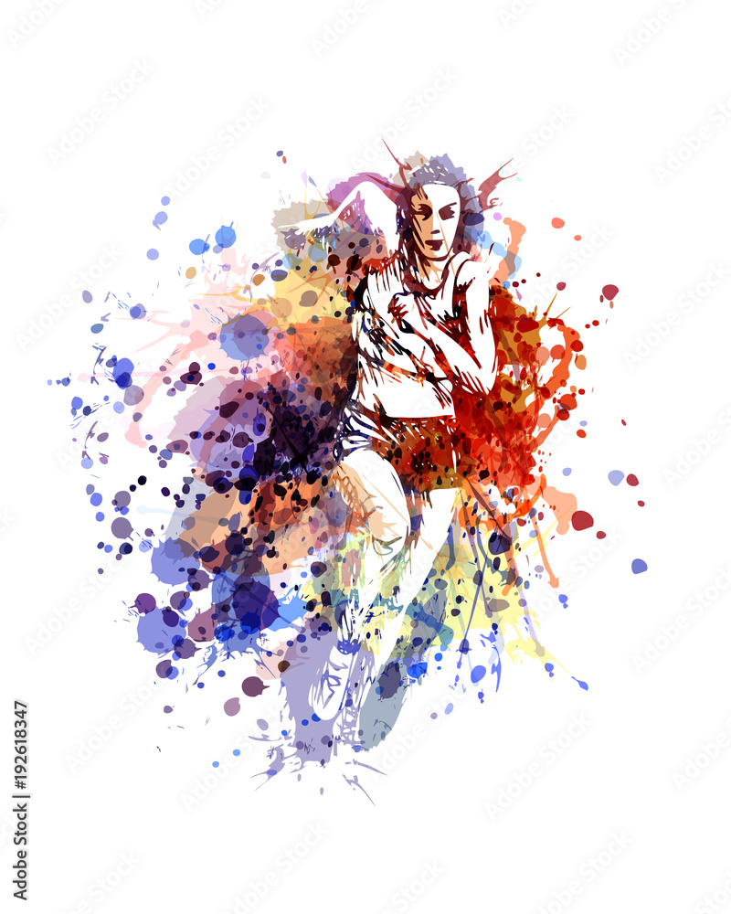Vector color illustration of a running woman