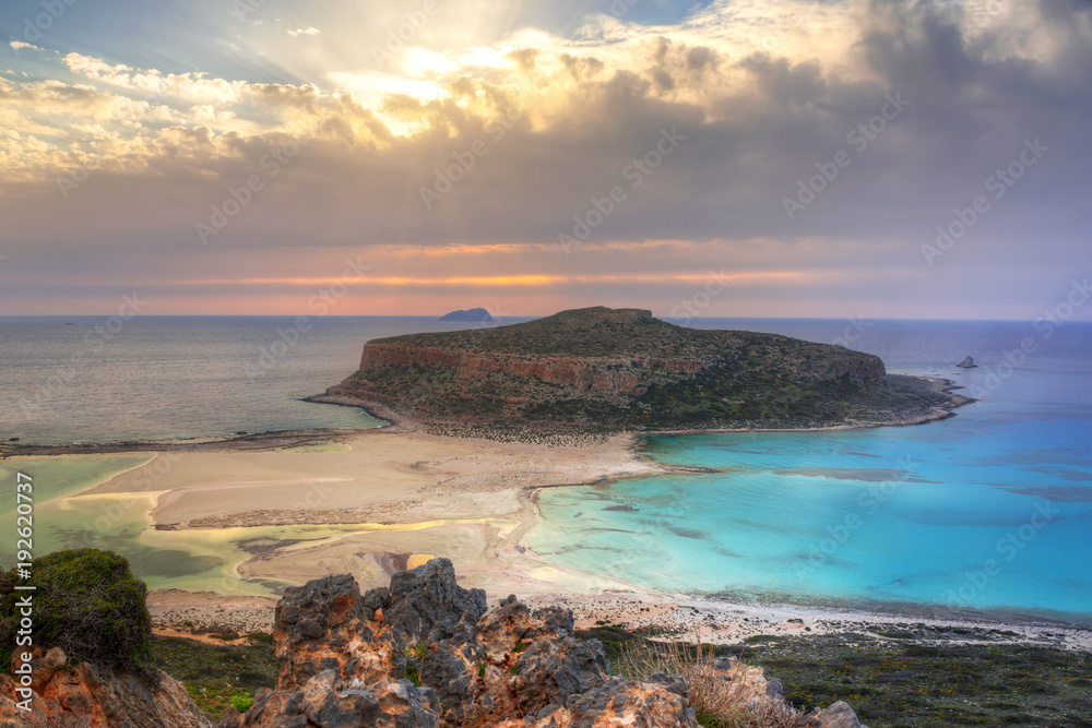 Sunset over beautiful Balos beach on Crete, Greece Sunset over beautiful Balos beach on Crete, Greece