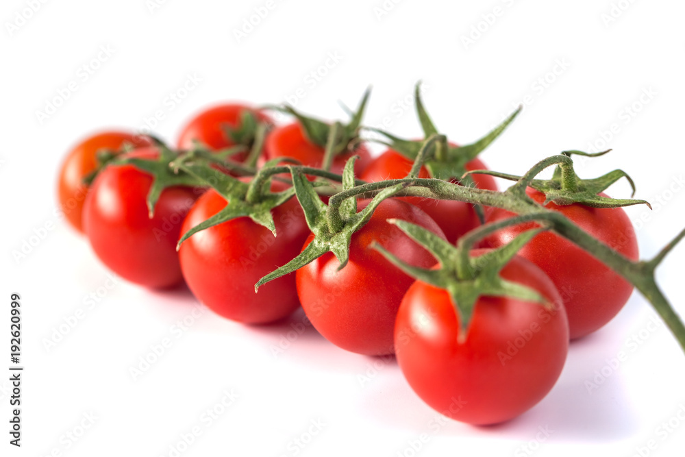 Bunch of red tasty fresh tomatos on the white background Bunch of red tasty fresh tomatos on the white background