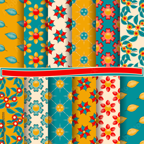 set of abstract vector paper with decorative flowers, shapes and design elements for scrapbook