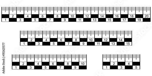 Analysis crime scene judicial measuring ruler, vector set ruler lines for inspection of the crime scene and fixing the dimensions of individual small in volume and area of objects