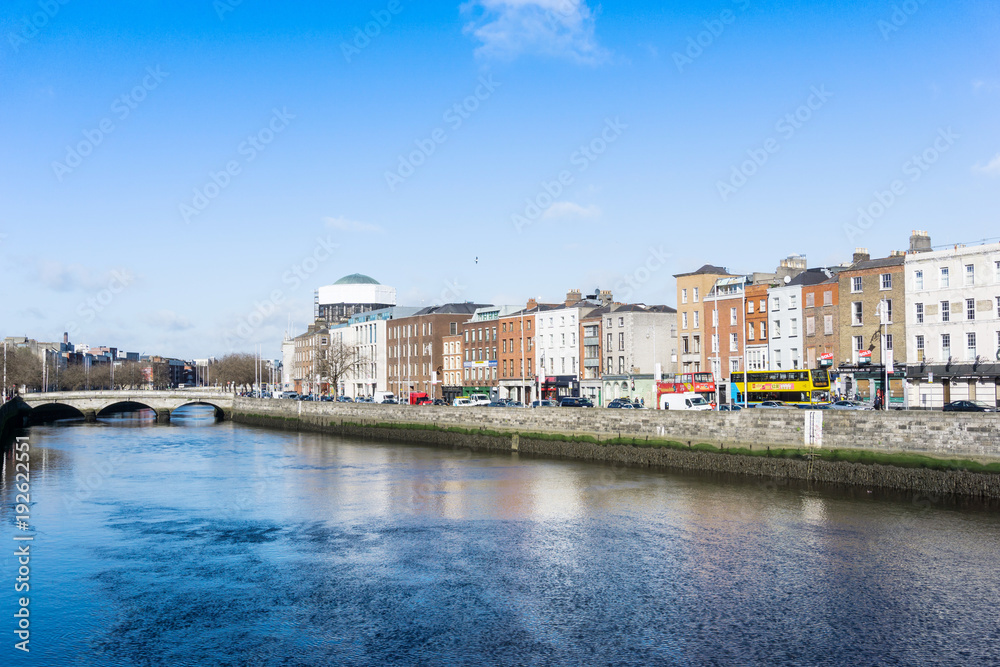 DUBLIN, IRELAND - March 31, 2017: Dublin City Center and river Liffey,Ireland