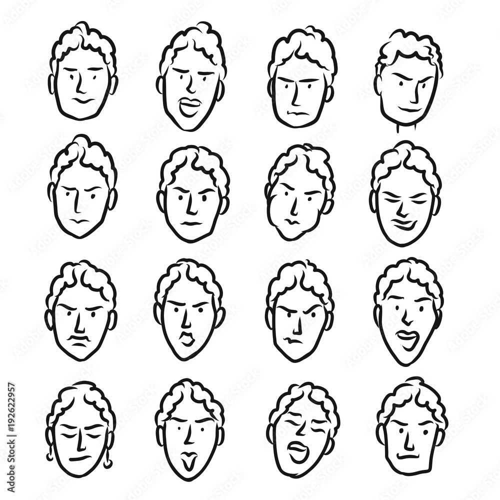 Hand-drawn emotional woman faces