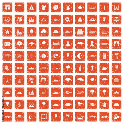 100 view icons set grunge orange