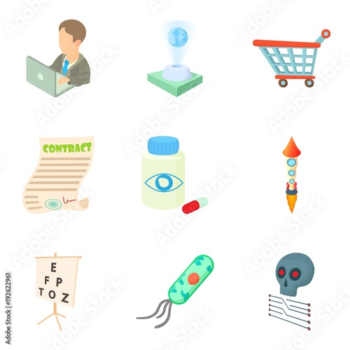 Research development icons set, cartoon style