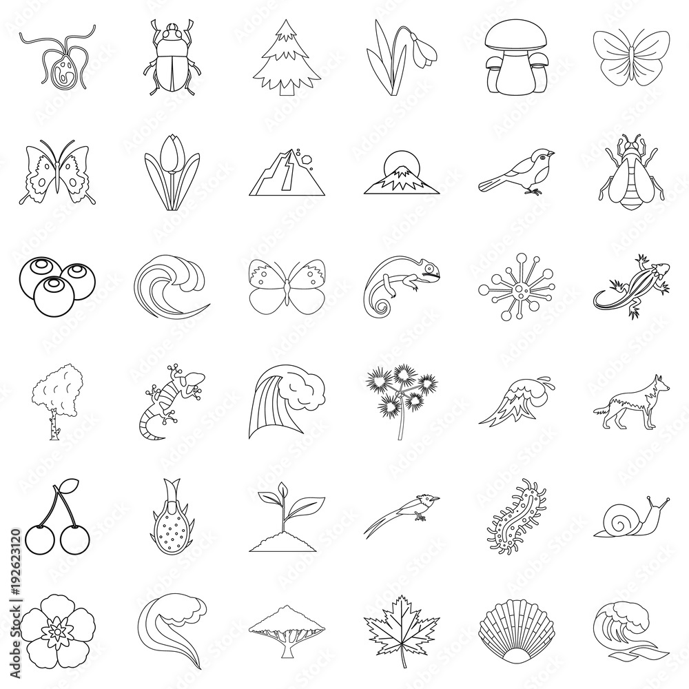 Life forest icons set, outline style Life forest icons set, outline style