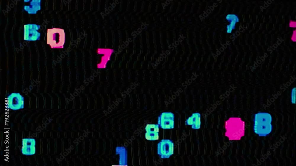 binary code and numbers running down a computer screen with addded glitch and distortion effects