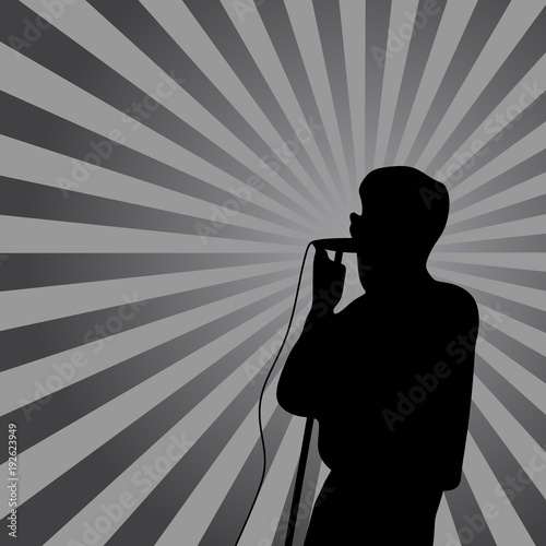 Singer in silhouette with ray on background. for poster, banner design.