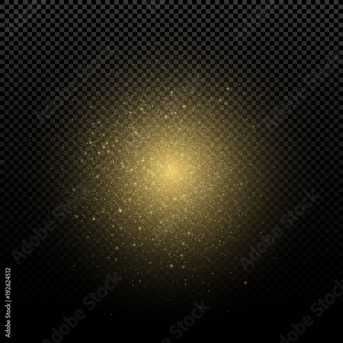 Abstract golden sparkle. Magical gold dust and glares. Christmas dust. Graphic element for your design. Vector illustration