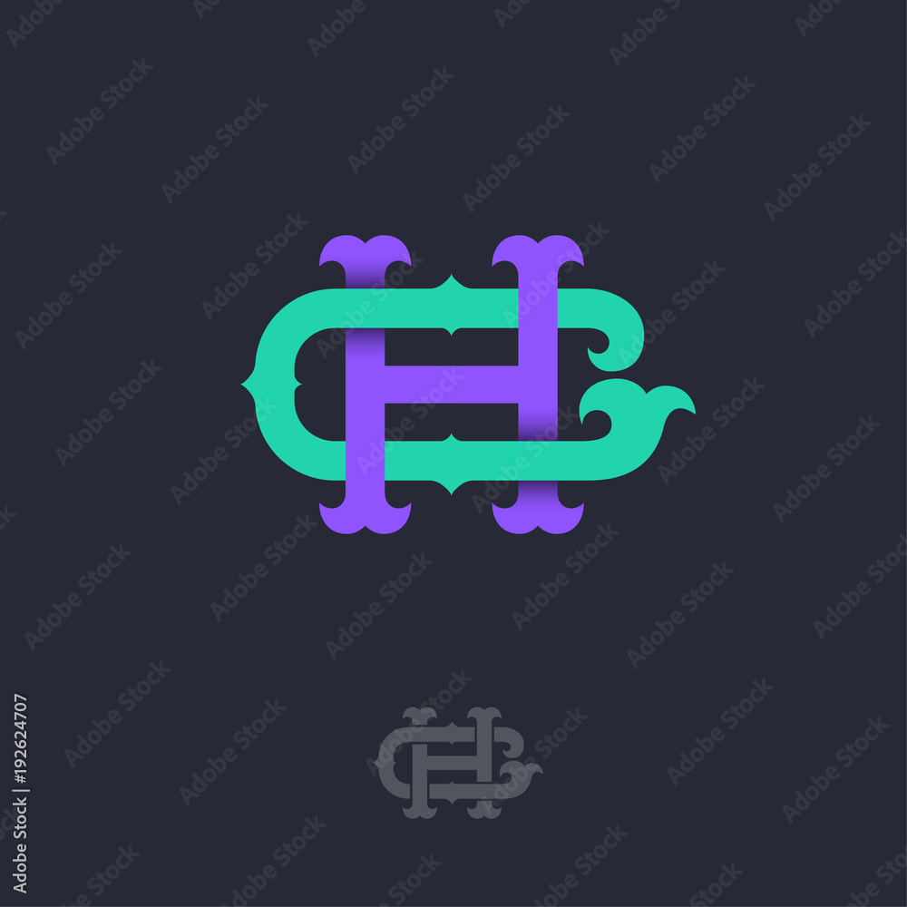 H and C monogram. H and C crossed letters, intertwined letters initials H and C monogram. H and C crossed letters, intertwined letters initials