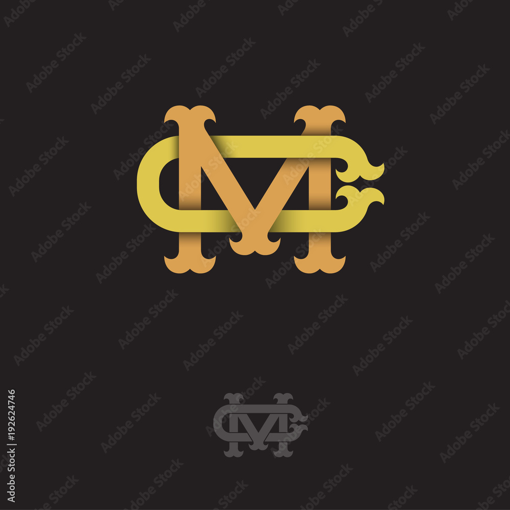 M and C monogram. M and C crossed letters, intertwined letters initials. M and C monogram. M and C crossed letters, intertwined letters initials.