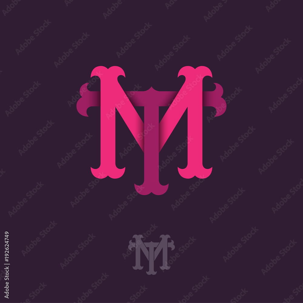 M and T monogram. M and T crossed letters, intertwined letters initials