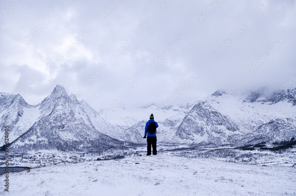 Person Looking Out onto Snowy Landscape